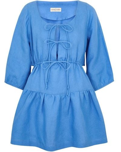 Casa Raki Lili Linen Mini Dress - Blue