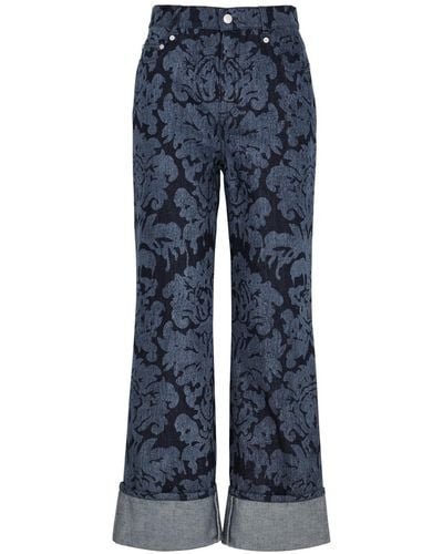Alexander McQueen Damask Floral-Print Straight-Leg Jeans - Blue