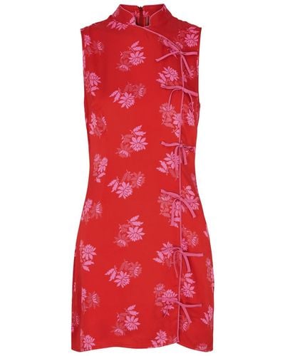 Kitri Aubrey Floral-jacquard Satin Mini Dress - Red