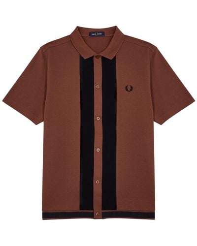 Fred Perry Logo Striped Piqué Cotton Shirt - Brown