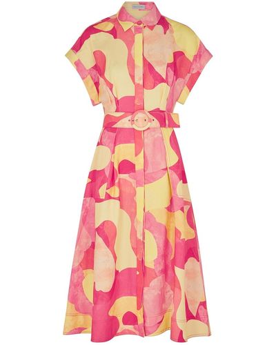 Rebecca Vallance Toretta Printed Linen-blend Midi Dress - Pink