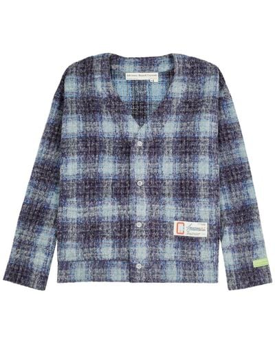 Advisory Board Crystals Checked Wool-blend Cardigan - Blue