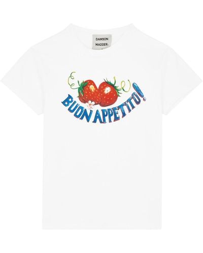 Damson Madder Buon Appetito Printed Cotton T-Shirt - White