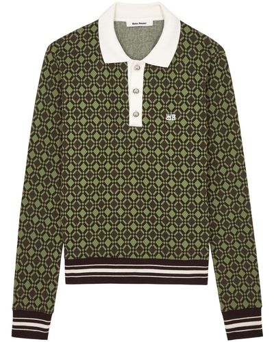 Wales Bonner Power Intarsia Stretch-Cotton Polo Shirt - Green