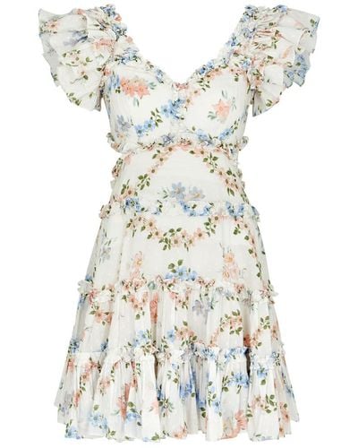Needle & Thread Dancing Daisies Floral-Print Cotton Mini Dress - White