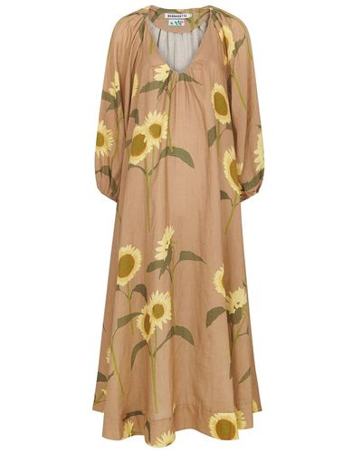 BERNADETTE Georgette Floral-Print Linen Maxi Dress - Natural