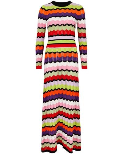 Olivia Rubin Vivica Striped Pointelle-Knit Maxi Dress - Red