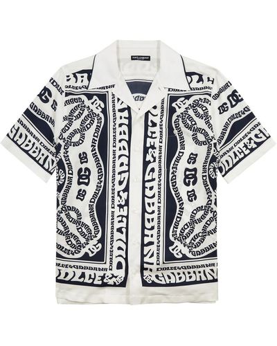 Dolce & Gabbana Printed Silk-satin Shirt - White