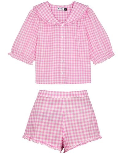RIXO London Alva Gingham Cotton Pajama Set - Pink