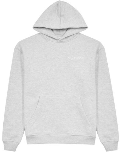 Annie Hood Studio Logo-Print Hooded Cotton-Blend Sweatshirt - White