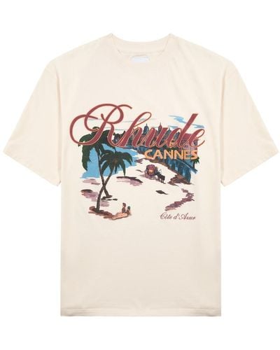 Rhude Cannes Beach Printed Cotton T-Shirt - White