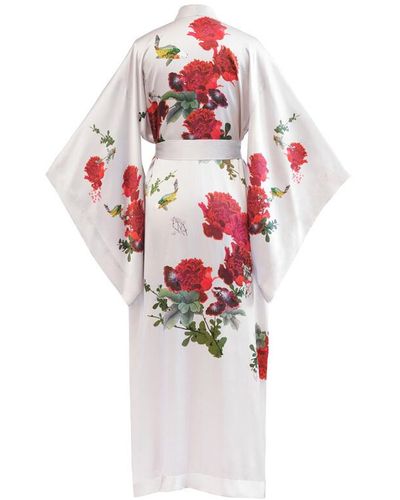 Meng Off-white Floral Silk Satin Kimono