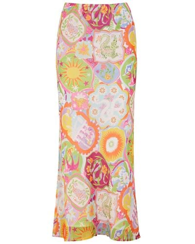 Never Fully Dressed Printed Chiffon Midi Skirt - Multicolor
