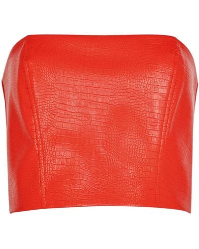 ROTATE SUNDAY Rotate Birger Christensen Crocodile-Effect Faux-Leather Strapless Crop Top - Red