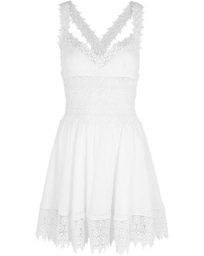 Charo Ruiz Ornella Lace-trimmed Cotton-blend Mini Dress - White