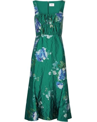 Erdem Floral-print Crinkled Satin Midi Dress - Green