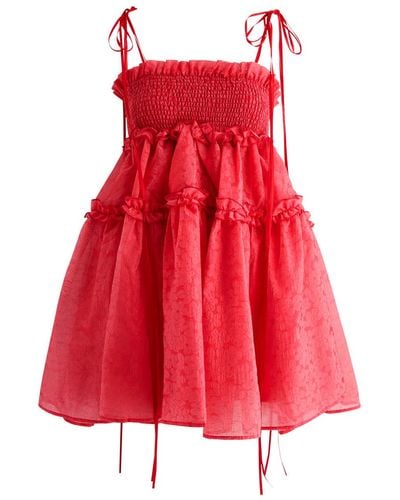 Sister Jane Calla Floral-Jacquard Organza Mini Dress - Red