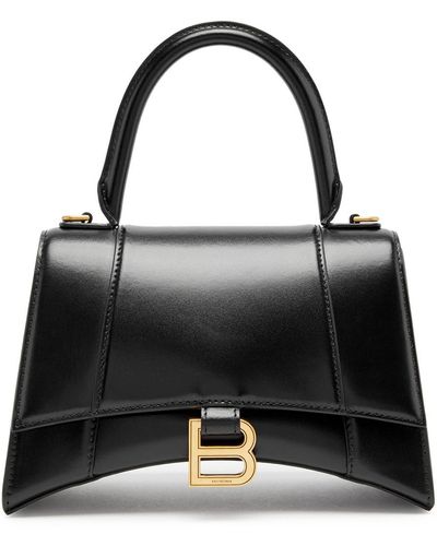 Balenciaga Hourglass Small Leather Top Handle Bag - Black
