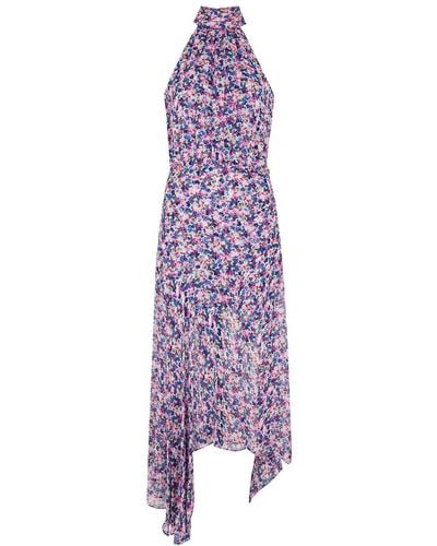 Veronica Beard Leia Floral-print Halterneck Silk-chiffon Dress - Purple
