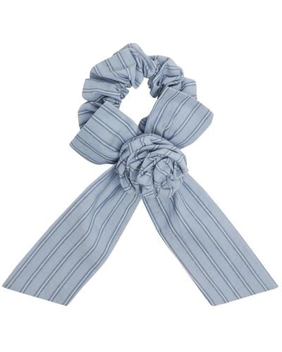Damson Madder Rosette Striped Cotton Scrunchie - Blue