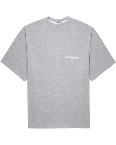 Annie Hood Logo-Print Cotton T-Shirt - Gray