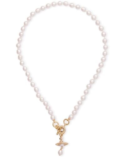 Vivienne Westwood Aleksa Orb Glass Pearl Necklace - White