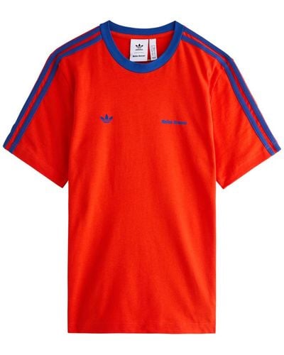 adidas Striped Logo Cotton T-Shirt - Red