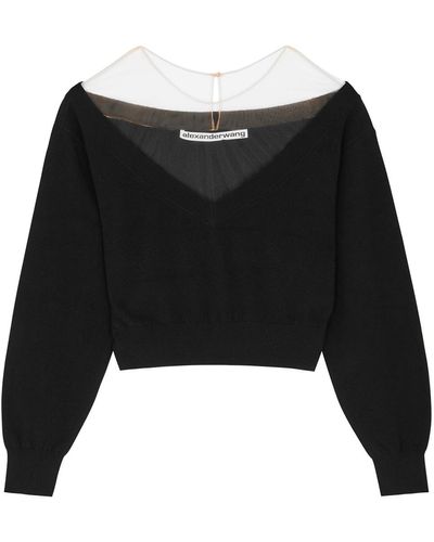 Alexander Wang Black Tulle And Wool-blend Sweater