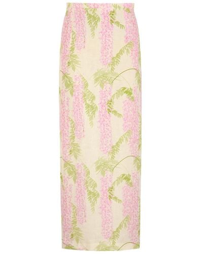 BERNADETTE Norma Floral-Print Linen Maxi Skirt - Natural