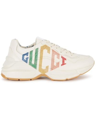 Gucci Rython Logo-Print Leather Trainers - White