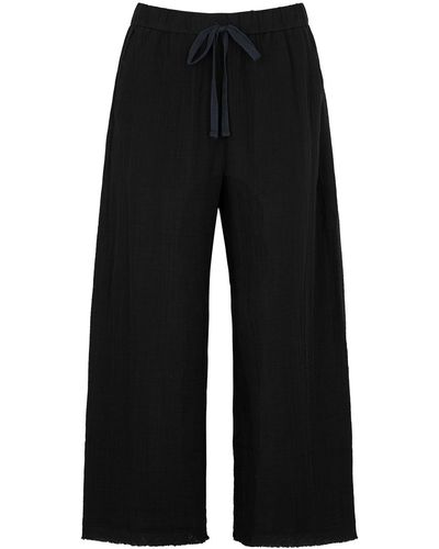 Eileen Fisher Cropped Cotton-gauze Trousers - Black