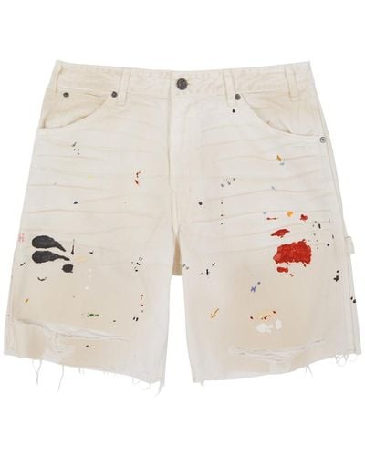 GALLERY DEPT. Flea Paint-Splatter Distressed Denim Shorts - Natural