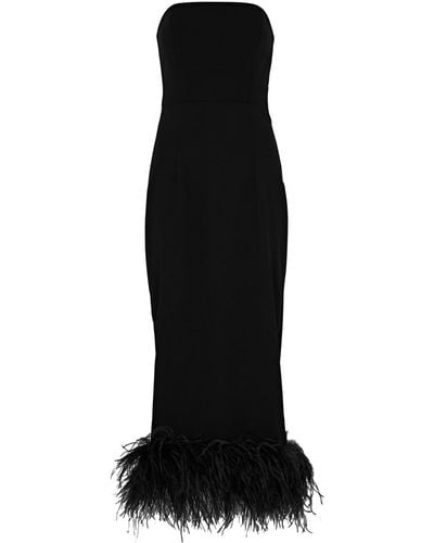16Arlington Minelli Feather-trimmed Midi Dress - Black