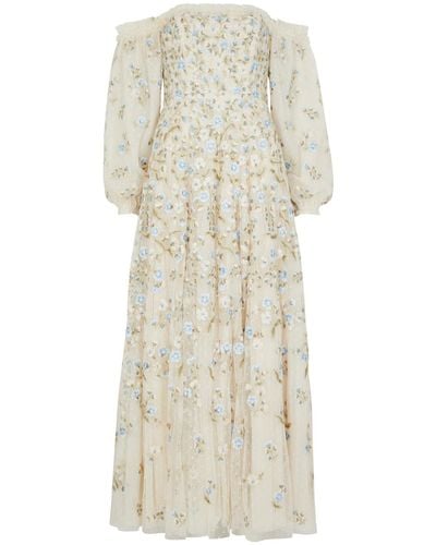 Needle & Thread Posy Pirouette Floral-Embroidered Tulle Dress - Natural