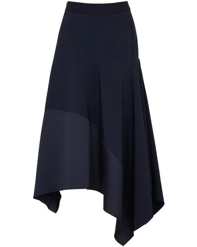 High Transient Panelled Asymmetric Midi Skirt - Blue