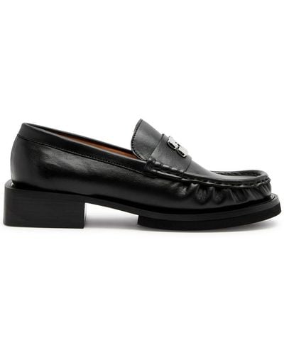 Ganni Butterfly Brand-plaque Leather Loafers - Black