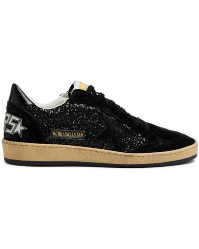 Golden Goose Ball Star Distressed Glittered Suede Sneakers - Black