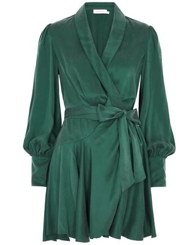 Zimmermann Silk-satin Mini Wrap Dress - Green