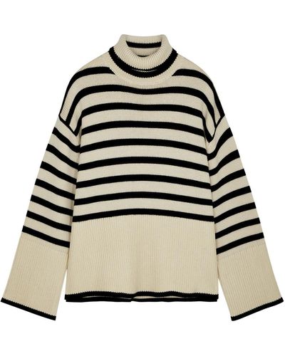Totême Striped Roll-Neck Wool-Blend Sweater - Black