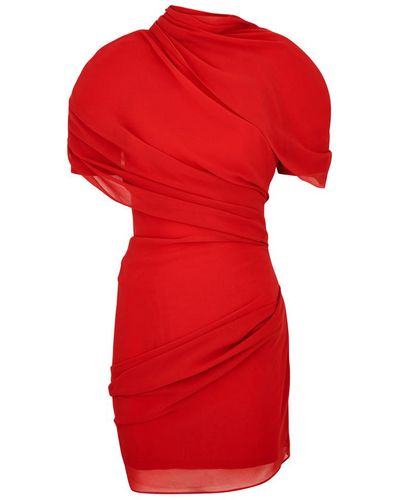 Jacquemus La Robe Castagna Draped Chiffon Mini Dress - Red