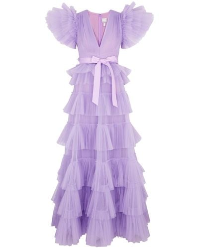 Huishan Zhang Nicolette Tiered Ruffled Tulle Gown - Purple