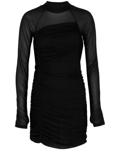 Helmut Lang Ruched Chiffon Mini Dress - Black