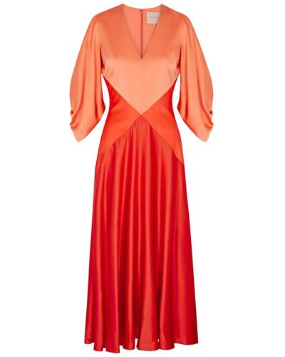 ROKSANDA Gaia Colour-blocked Silk Midi Dress - Red