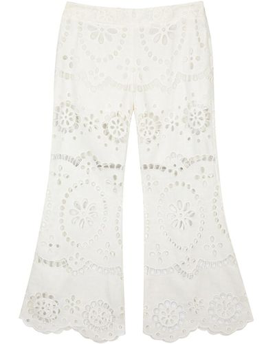 Zimmermann Lexi Embroidered Cut-out Linen Pants - White