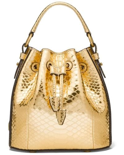 Michael Kors Monogramme Small Metallic Python Embossed Leather Bucket Bag