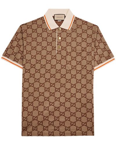 Gucci Gg-Monogrammed Silk-Blend Polo Shirt - Brown