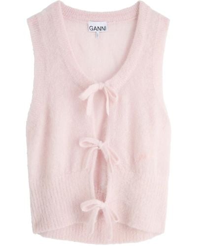 Ganni Tie-Front Mohair-Blend Vest - Pink