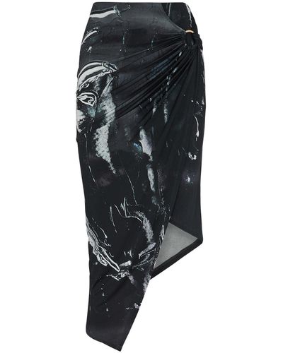 Louisa Ballou Coastline Printed Jersey Wrap Skirt - Black