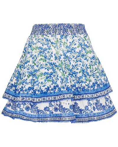 Alice + Olivia Crawford Floral-Print Cotton Mini Skirt - Blue