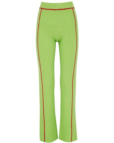 The Elder Statesman Green Ribbed Cashmere Trousers